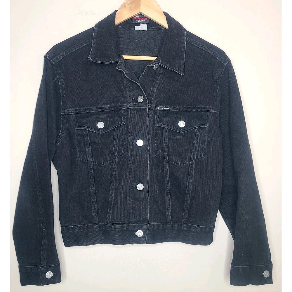 Vtg Guess Jeans 80s 90s Y2K Cropped Black Jean Jacket Trucker Women's Denim S